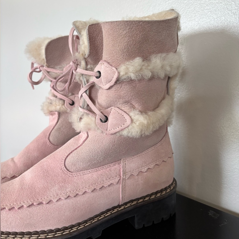 Vintage Blondo Shearling Boots Womens 6B Light Pink Sheepskin Leather Winter - Picture 13 of 14